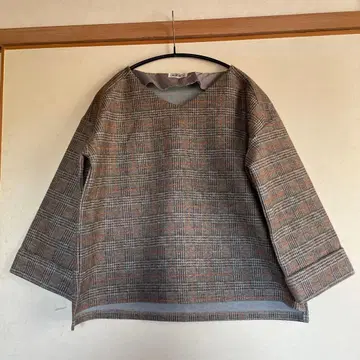 체크 무늬 7부 소매 오버 사이즈 셔츠