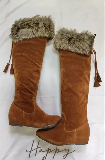 퍼가 달린 롱 부츠 S 사이즈 펠트 원단