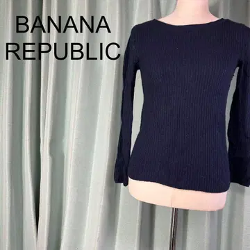 바나나 퍼블릭 다크 네이비 긴팔 니트 스웨터 뒷 V넥 리본