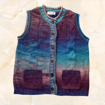 MONROSA 청보라 그라데 니트 베스트 케이블 짜임 구제 의류