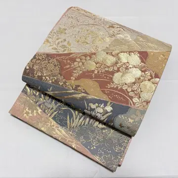 A 기모노 편안한 꽃 무늬 금실 순수 실크 육통 후쿠로 오비 포멀 O21