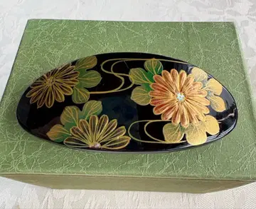 머리핀(머리핀) 블랙 컬러 국화 흐르는 물 류큐 칠기