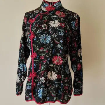 실크 꽃무늬 자수 중화권 스타일 긴팔 셔츠