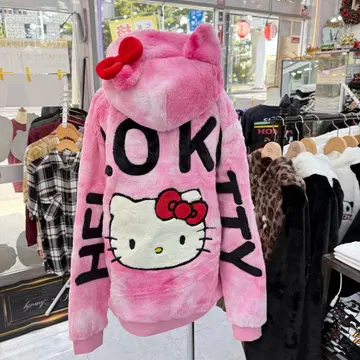 ( 5 ) HELLO KITTY 플리스 후드티 고양이 귀 포함 핑크