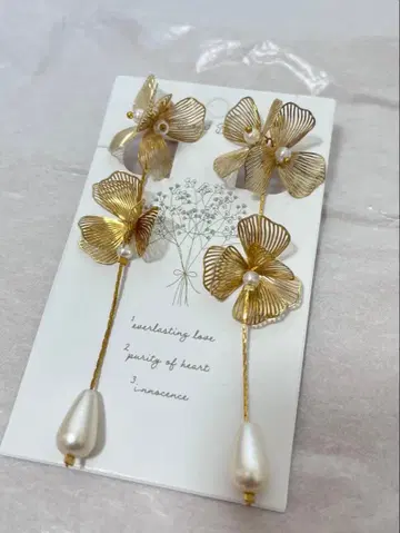 꽃 모티브 골드 롱 귀찌