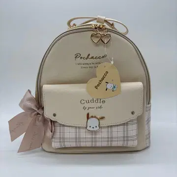 미사용 새상품 포차코 베이지 체크 무늬 백팩