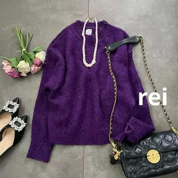 새상품급 언그리드 컬러 모헤어 혼방 루즈 니트 보라색 퍼플