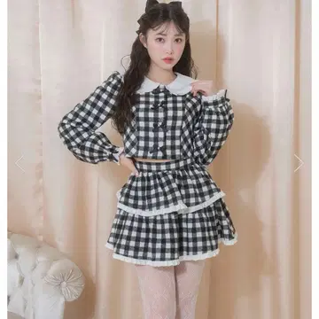 허니 시나몬 펄 리본 깅엄 셋업