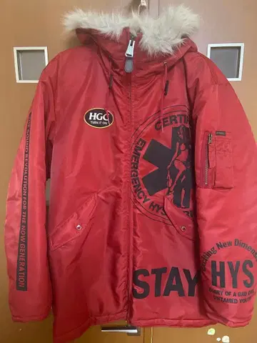 Hysteric Glamour 퍼 달린 플리마켓 레드 다운 코트 nb-3