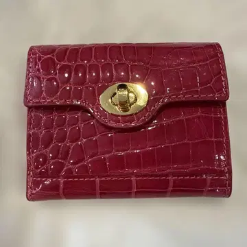 샤이닝 핑크 크로커다일풍 3단 폴더형 지갑