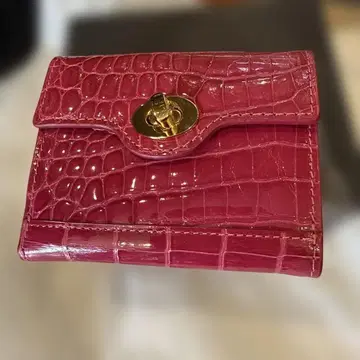 샤이닝 핑크 크로커다일풍 3단 폴더형 지갑