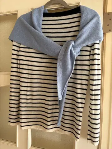 새상품 Tabio 타비오 폭넓은 어레인지 스카이블루 니트 스톨