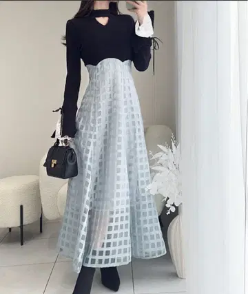 mily bilet 소매 레이스 리브 니트 도킹 원피스 S 사이즈