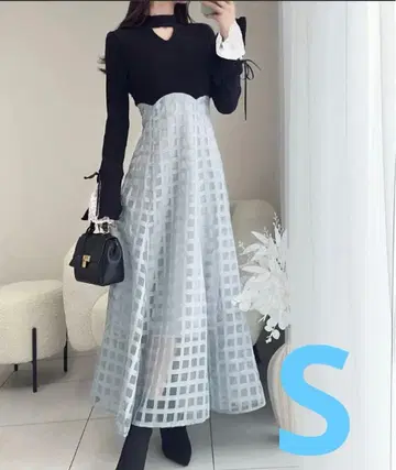 mily bilet 소매 레이스 리브 니트 도킹 원피스 S 사이즈