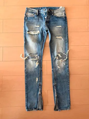 mnml 데미지 가공 블루 데님 슬림 핏 사이즈 30