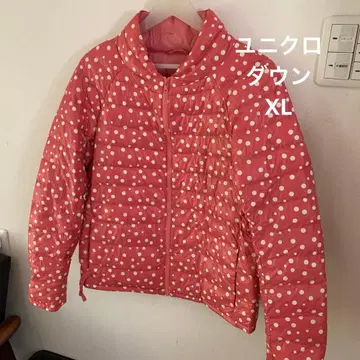 새상품급 유니클로 핑크 도트 무늬 다운 자켓 XL