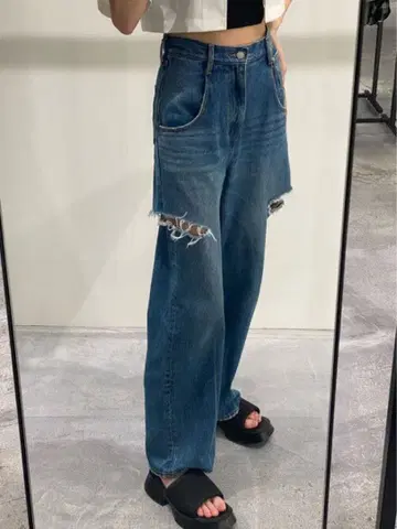 EMODA 하이컷 루즈 와이드 청바지