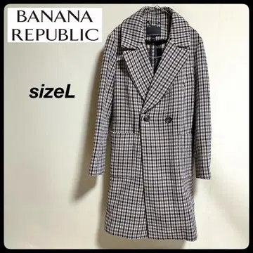 BANANA REPUBLIC 롱 코트 체크 그레이 울 혼방 L