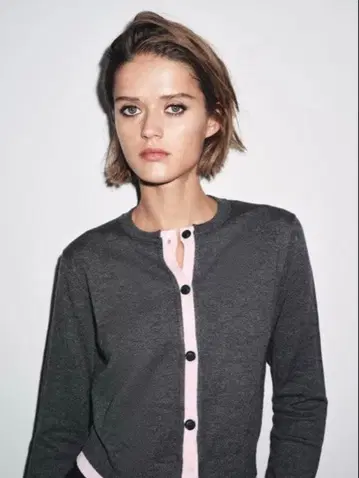 완판템 ZARA 콤비 니트 가디건 M 그레이 핑크