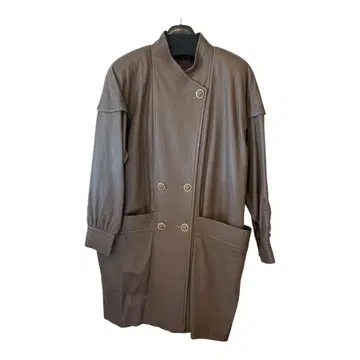 앤티크 가죽 코트 더블 버튼 레트로 프리 사이즈