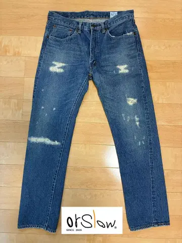 새상품급 orslow 스트레이트 데님 인디고 데미지 가공 M 사이즈