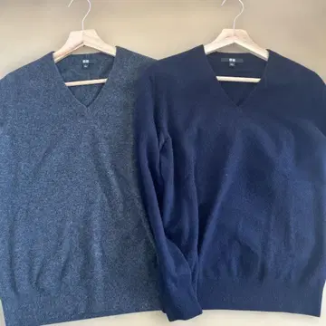[UNIQLO] 다크 그레이 네이비 캐시미어 V넥 스웨터 2종 세트