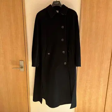 캐시미어 100% 안감 큐프라 블랙 롱 코트 어깨 패드