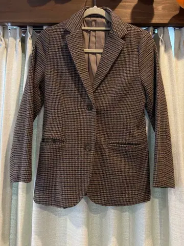 브라운 하운드투스 체크 패턴 테일러드 자켓