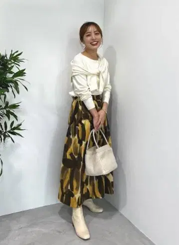 루니 흐릿한 꽃무늬 프린트 턱 스커트