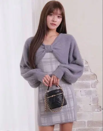 LIP SERVICE 리본 페더 앙상블 니트 원피스 블루