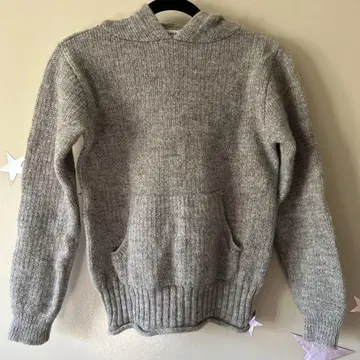 BEAMS BOY 후드 부착 그레이 울 니트 후드티