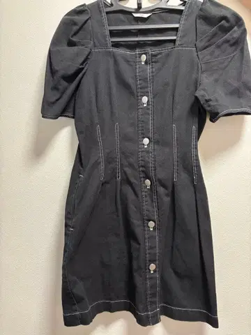 SRY 블랙 데님 미니 원피스 반팔