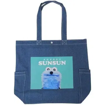 퍼펫 순순 데님 토트백 민트 블루 귀여운 캐릭터