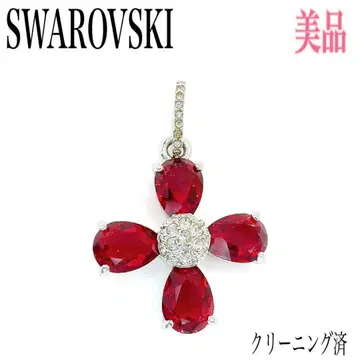 [ 레어/새상품급 ] 스와로브스키 목걸이 탑 크리스탈 레드 파베 꽃