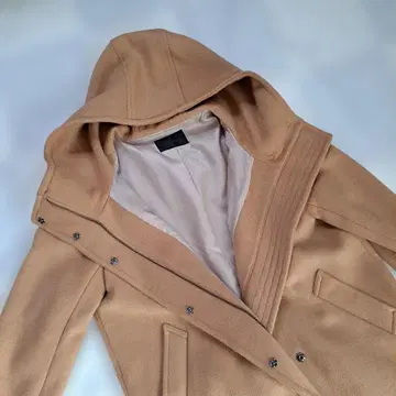 야마다야 스콧 클럽 후드 부착 울 코트 카멜 브라운