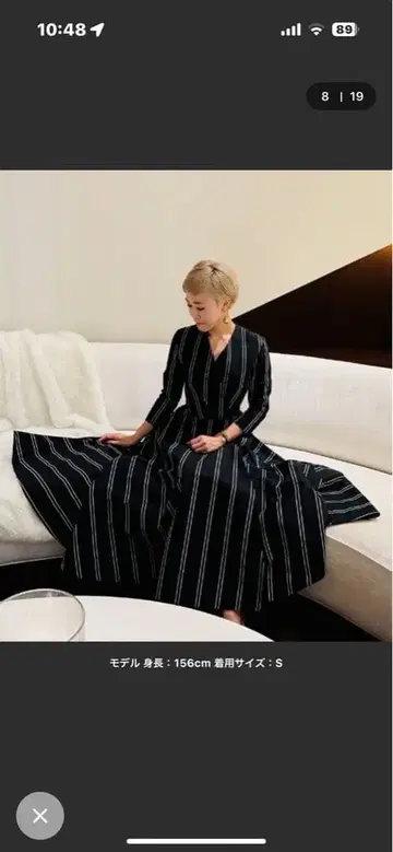 롱 원피스 블랙과 화이트 스트라이프 플레어 스커트 사이즈 M 39600엔