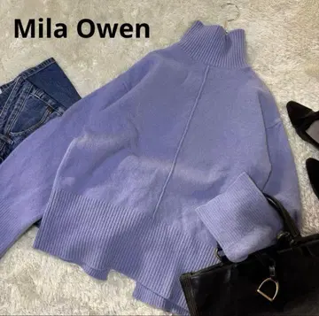 미라 오웬 울 캐시미어 터틀넥 백 슬릿 블루 니트