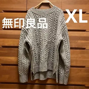 무인양품 브라운 케이블 짜임 울 두꺼운 스웨터 니트 내추럴 니코앤드