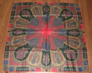 미사용 에트로 실크울 스카프 밤색 레드