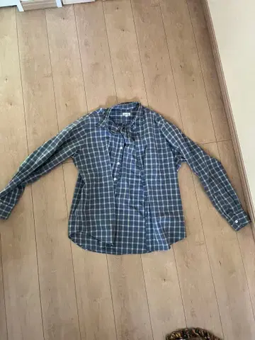 그레이와 블루 체크 무늬 긴팔 플란넬 셔츠