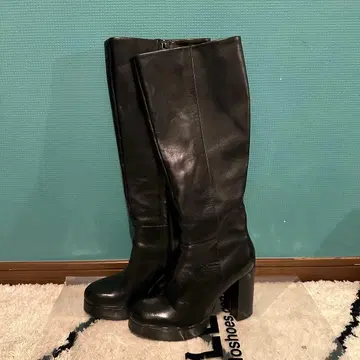 [미사용 새상품] ZARA 롱 부츠 38 블랙 와이드 힐 자라