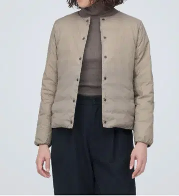 무인양품 경량 다운 포켓터블 노카라 자켓 라이트 베이지 XL
