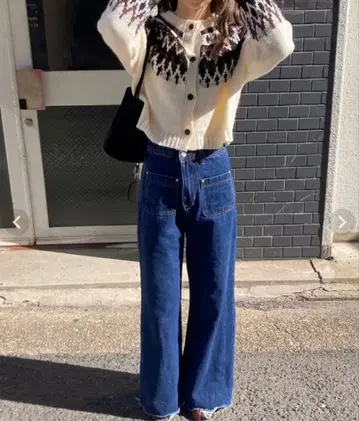 ISOOK 프론트 포켓 하이웨스트 플레어 데님