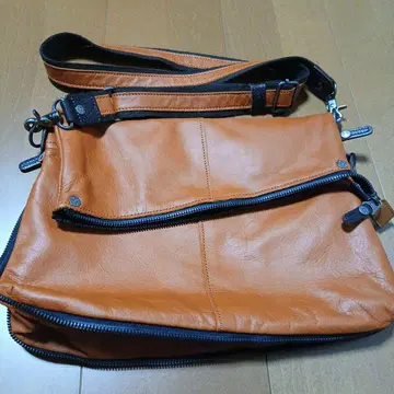 DOUBLES 하베스트 오렌지 가죽 숄더백 천연 가죽 새상품급