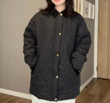 시마무라 lutique ammy 코듀로이 옷깃 퀼트 코트 블랙 M