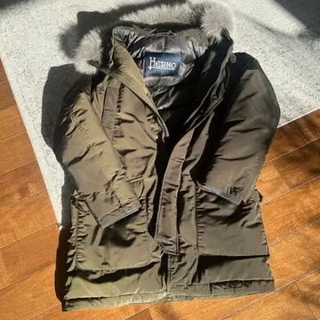 Herno 올리브 카키 퍼 후드 다운 자켓