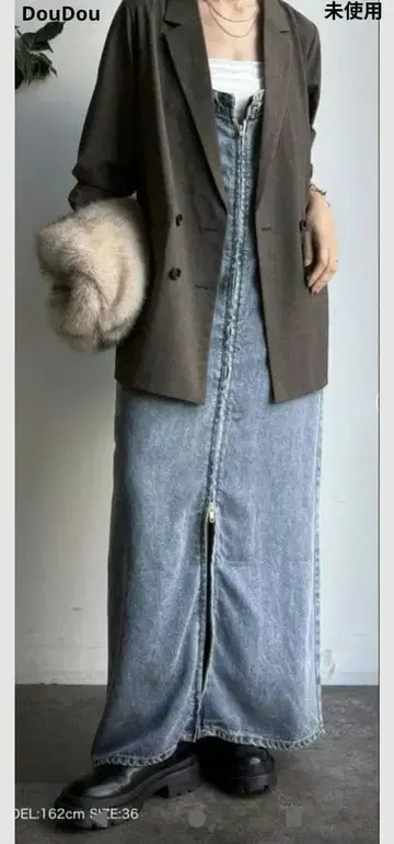 미사용 DouDou 리요셀 데님 점프 스커트 38 사이즈