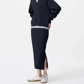 유니클로 스무스 코튼 블렌드 스커트 L