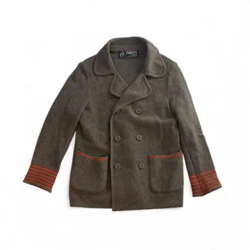 울 더블 브레스트 피 코트 브라운