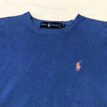 랄프 로렌 90s 긴팔 니트 홍콩제 라이트 블루 레어 컬러 오렌지 자수